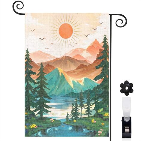 Drapeau de jardin Bienvenue en tissu résistant 30 x 45 cm décoratif et élégant décoration intérieure (1/5)