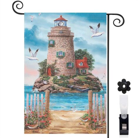 Drapeau de jardin Bienvenue en tissu résistant 30 x 45 cm facile à installer décoration intérieure (1/5)