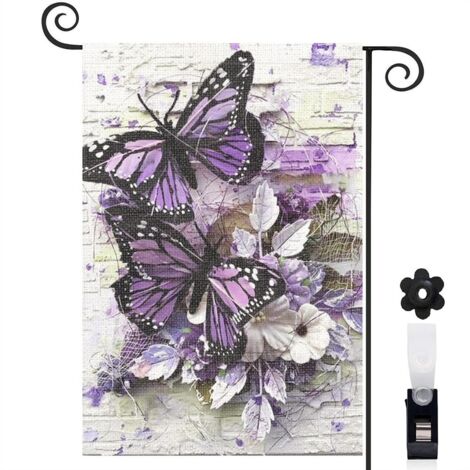 Drapeau de jardin Bienvenue en tissu résistant 30 x 45 cm double face décoration intérieure (1/5)