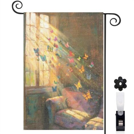 Drapeau de jardin extérieur décoration pour maison de campagne toile résistante double face 30 x 45 cm pour cour maison terrasse (1/5)