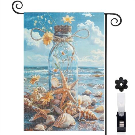 Drapeau de jardin Bienvenue en toile de jute 30 x 45 cm décoratif et élégant entrée et porche (1/5)