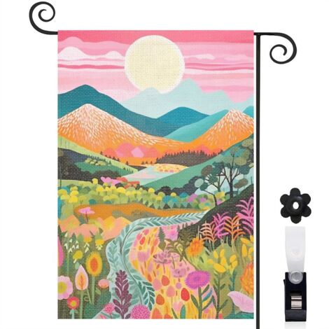 Drapeau de jardin Bienvenue en lin lavable 45 x 30 cm décoratif et élégant décoration extérieure (1/5)
