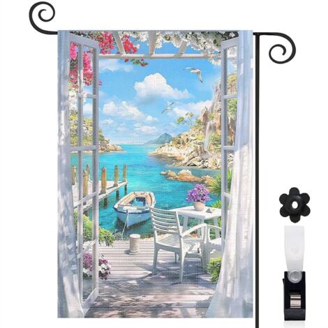 Drapeau de jardin Bienvenue en toile de jute 30 x 45 cm lavable terrasse et balcon (1/5)