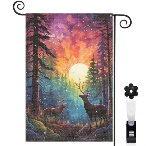 Drapeau de jardin Bienvenue en tissu résistant 45 x 30 cm vertical maison de campagne (1/5)