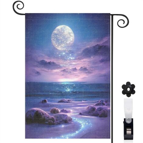 Drapeau de jardin Bienvenue en toile de jute 45 x 30 cm lavable jardin et cour (1/5)