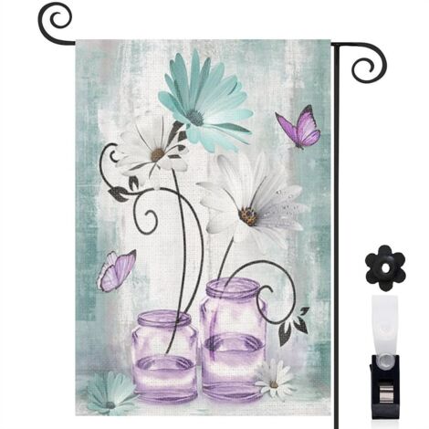 Drapeau de jardin Bienvenue en toile de jute 30 x 45 cm double face jardin et cour (1/5)