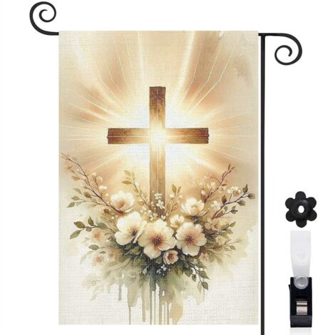 Drapeau de jardin Bienvenue en tissu résistant 30 x 45 cm décoratif et élégant décoration saisonnière pour jardin (1/5)