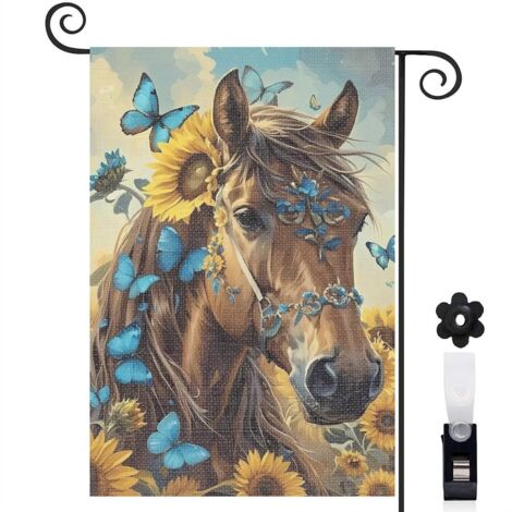 Drapeau de jardin Bienvenue en tissu résistant 30 x 45 cm double face décoration extérieure (1/5)
