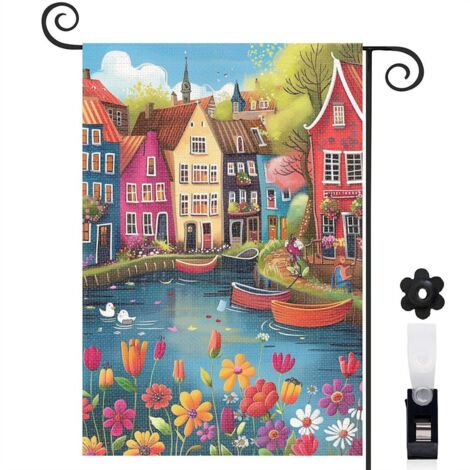 Drapeau de jardin décoratif décoration pour maison de campagne toile lavable double face 30 x 45 cm pour entrée maison (1/5)