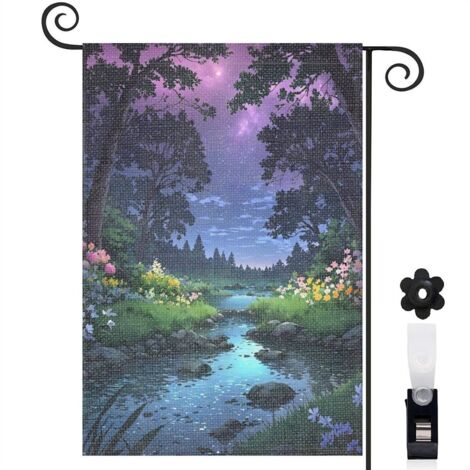 Drapeau de jardin Bienvenue en lin lavable 30 x 45 cm vertical entrée et porche (1/5)