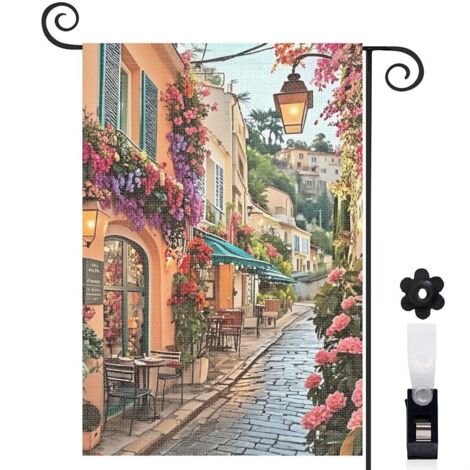 Drapeau de jardin Bienvenue en lin lavable 45 x 30 cm décoratif et élégant terrasse et balcon (1/5)