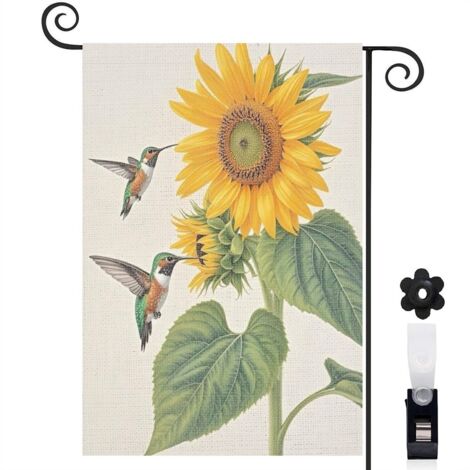 Drapeau de jardin Bienvenue en toile de jute 30 x 45 cm lavable décoration extérieure (1/5)