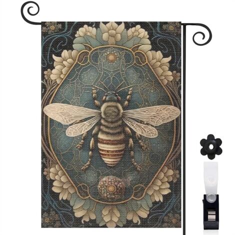Drapeau de jardin Bienvenue en toile de jute 30 x 45 cm double face décoration extérieure (1/5)