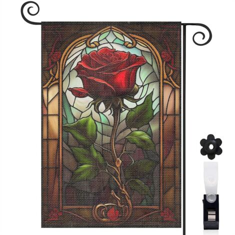 Drapeau de jardin Bienvenue en lin lavable 45 x 30 cm résistant aux intempéries jardin et cour (1/5)