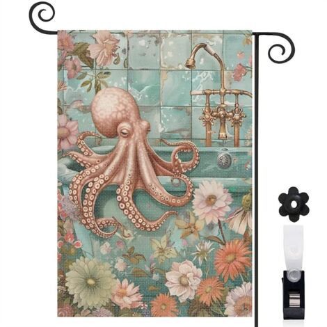 Drapeau de jardin Bienvenue en tissu résistant 45 x 30 cm facile à installer décoration saisonnière pour jardin (1/5)