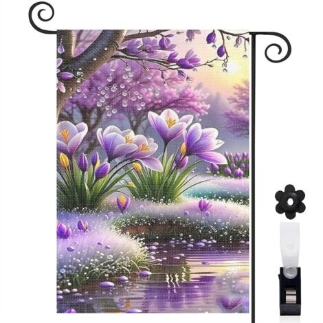 Drapeau de jardin Bienvenue en tissu résistant 30 x 45 cm lavable maison de campagne (1/5)