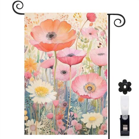 Drapeau de jardin Bienvenue en lin lavable 30 x 45 cm facile à installer décoration saisonnière pour jardin (1/5)