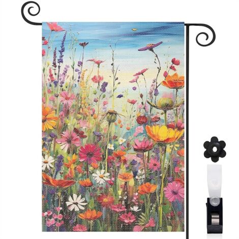 Drapeau de jardin Bienvenue en tissu résistant 45 x 30 cm double face décoration intérieure (1/5)