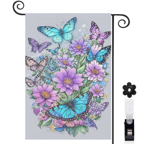 Drapeau de jardin Bienvenue en tissu résistant 45 x 30 cm double face entrée et porche (1/5)