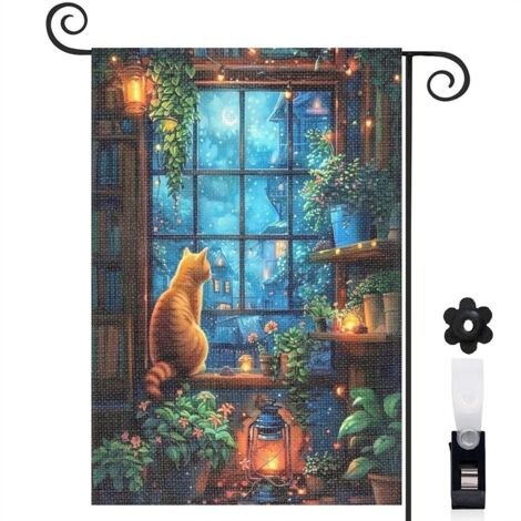 Drapeau de jardin Bienvenue en tissu polyester durable 30 x 45 cm facile à installer jardin et cour (1/5)