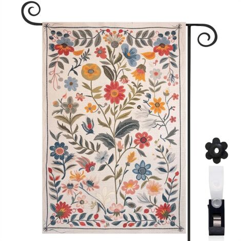 Drapeau de jardin Joyeuses saisons en lin lavable 45 x 30 cm résistant aux intempéries maison de campagne (1/5)