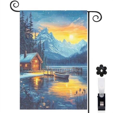 Drapeau de jardin Bienvenue en toile double face 30 x 45 cm lavable décoration saisonnière pour jardin (1/5)