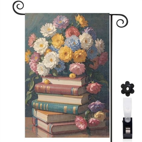 Drapeau de jardin Bienvenue en toile double face 45 x 30 cm lavable décoration saisonnière pour jardin (1/5)