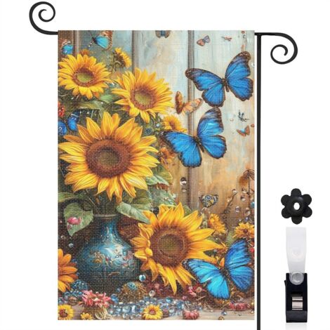 Drapeau de jardin Bienvenue en toile double face 30 x 45 cm lavable entrée et porche (1/5)
