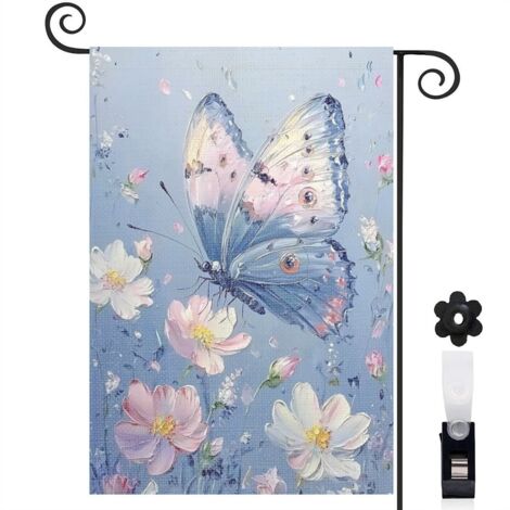Drapeau de jardin Bienvenue en tissu polyester durable 45 x 30 cm facile à installer décoration saisonnière pour jardin (1/5)