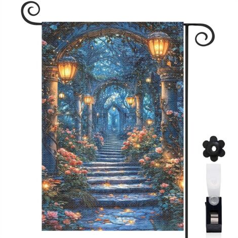 Drapeau de jardin Bienvenue en toile double face 30 x 45 cm facile à installer jardin et cour (1/4)