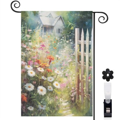 Drapeau de jardin Joyeuses saisons en toile de jute 45 x 30 cm double face entrée et porche (1/5)
