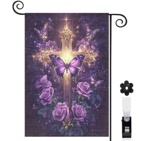 Drapeau de jardin Bienvenue en toile double face 45 x 30 cm lavable terrasse et balcon (1/5)