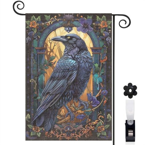 Drapeau de jardin Bienvenue en toile double face 45 x 30 cm résistant aux intempéries jardin et cour (1/5)