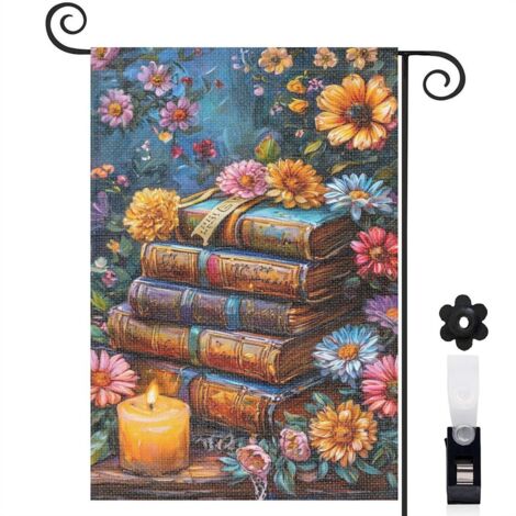 Drapeau de jardin Bienvenue en toile double face 45 x 30 cm lavable décoration extérieure (1/5)