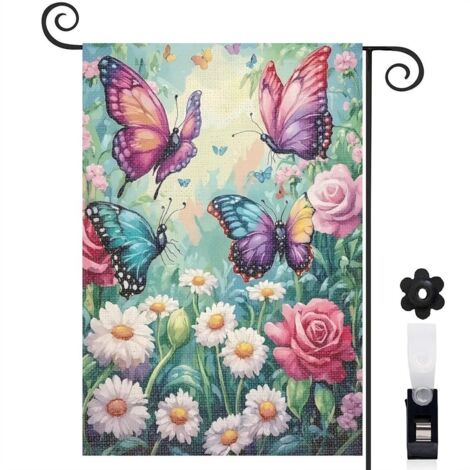 Drapeau de jardin Bienvenue en toile double face 30 x 45 cm résistant aux intempéries terrasse et balcon (1/5)