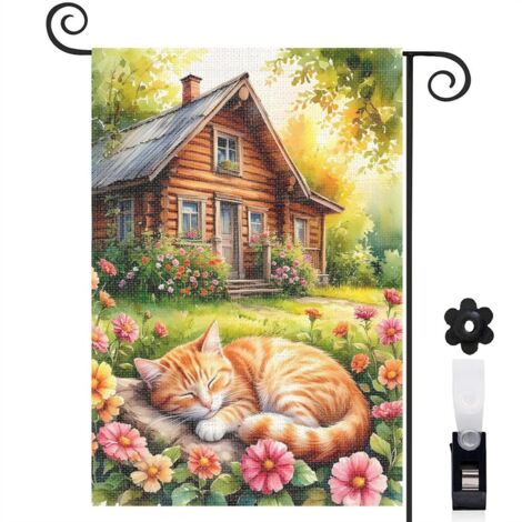Drapeau de jardin Joyeuses saisons en lin lavable 30 x 45 cm facile à installer maison de campagne (1/5)