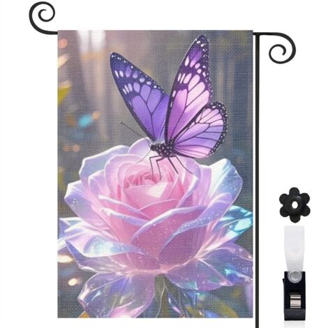 Drapeau de jardin Bienvenue en toile double face 30 x 45 cm double face décoration saisonnière pour jardin (1/5)