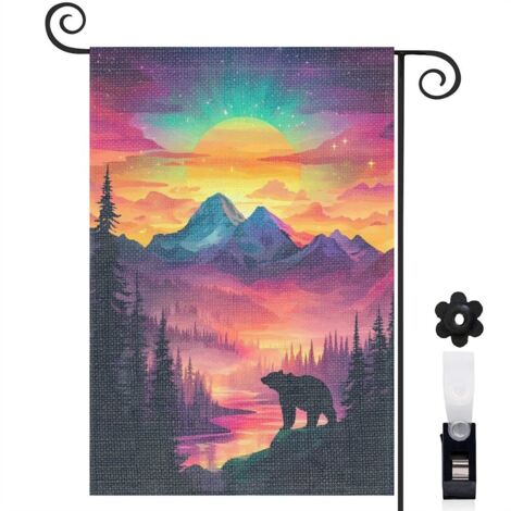 Drapeau de jardin Bienvenue en tissu polyester durable 30 x 45 cm double face maison de campagne (1/5)