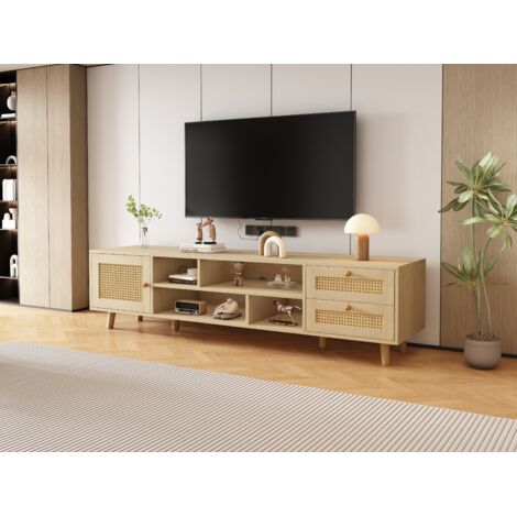 Armoire en rotin de couleur bois, avec une hauteur de 160 cm, idéale pour un téléviseur de 70 pouces. Elle comprend 2 compartiments et 1 porte. Idéale pour la décoration de la salle à manger ou du sal (1/5)