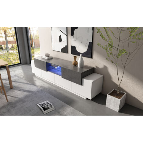 Armoire à téléviseurs LED, meuble de rangement pour téléviseurs, meuble de style “Lowboard”. Meuble de rangement pour téléviseurs de 80/75/70/65/55 pouces, en couleur blanche et gris. (1/5)