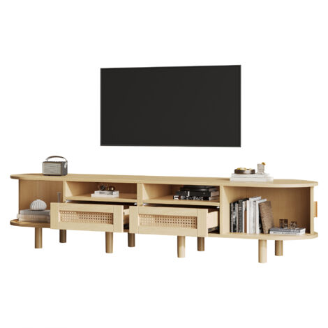 1704040 cm. Support oval pour téléviseur et plateau de montage de téléviseur. Meuble de rangement pour téléviseur avec 2 compartiments en rotin. Deux portes coulissantes. (1/5)
