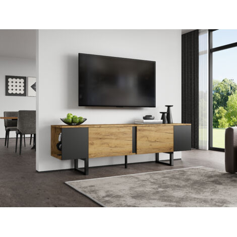 Armoire de télévision de 1804055 cm. Meuble de rangement pour la télévision, avec 2 compartiments et des surfaces ouvertes sur les deux côtés. (1/5)