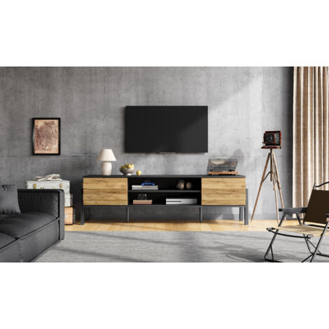 17539,553 cm. Meuble de rangement pour téléviseur : meuble bas, console de télévision avec 2 placards et un espace de stockage ouvert. Meuble de salon adapté aux téléviseurs jusqu’à 70 pouces. (1/5)