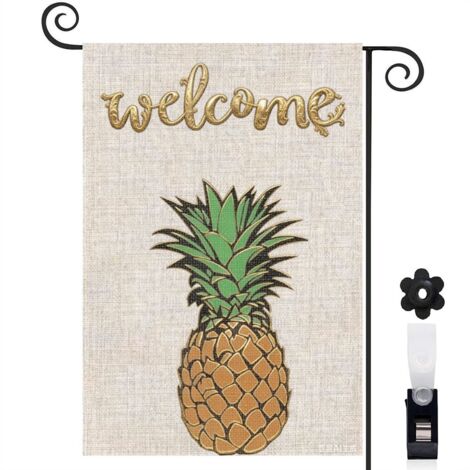 Bannière de cour Welcome ananas en toile de jute 30 x 45 cm décoration maison de campagne (1/5)