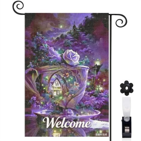 Drapeau de jardin lumières scintillantes et château 30 x 45 cm décoration terrasse et extérieur (1/5)