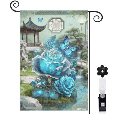 Drapeau vertical Welcome et fond sombre bleu 30 x 45 cm décoration saisonnière extérieure (1/5)