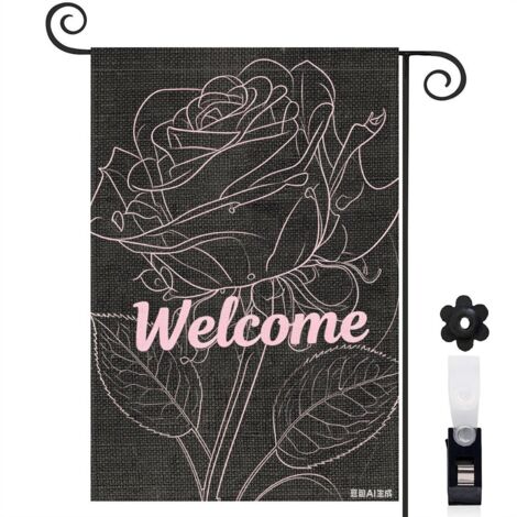 Drapeau vertical rose transparente et ambiance magique 30 x 45 cm décoration saisonnière extérieure (1/4)