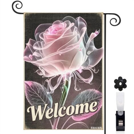 Drapeau vertical fond sombre et rose transparente 30 x 45 cm décoration jardin d'été (1/5)