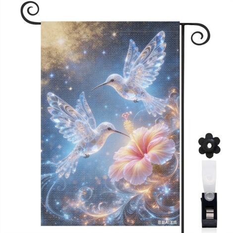 Drapeau de jardin Welcome colibri élégant 30 x 45 cm décoration saisonnière (1/5)