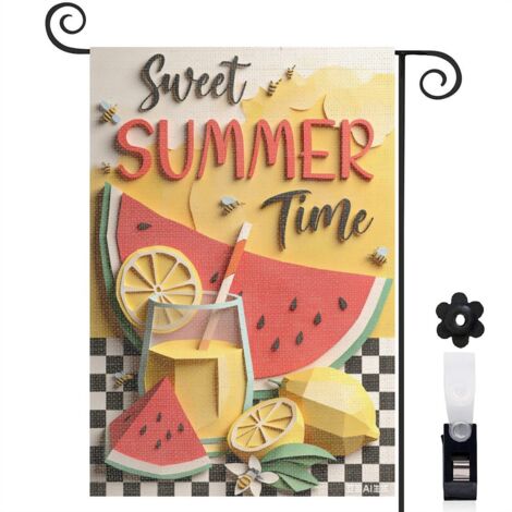 Drapeau vertical Sweet Summer Time et fruits frais 30 x 45 cm décoration saisonnière extérieure (1/4)